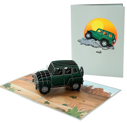 Wasise Auto Geburtstagskarte - 3D Pop Up Karte Offroad Auto Pop Up Geburtstagskarten Abenteuer Thema Auto Geburtstagskarten Auto Geschenk mit Umschlag für Ihn Männer Papa Ehemann Junge Freund Bruder