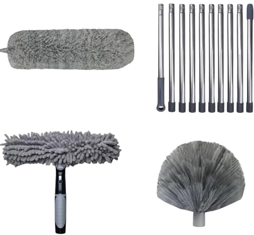 Kit di rimozione della polvere ad alta portata di 6 m con asta di estensione da 1,5 a 4,9 m spolverino telescopico, lavabile in microfibra, spolverino telescopico per soffitti, adatto per soffitti