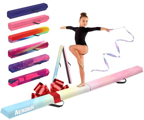 Aerobik | Poutre de Gymnastique Pliable 240 cm Arc en Ciel | Stable, Antidérapante et Lavable | Enfants & Adultes | Ruban de Gymnastique Offert pour Un entraînement Complet | Original Corner