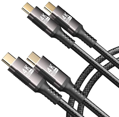 KMMXXCPM Cable USB C 1m+1m [1M/Lot de 2] Compatible avec Thunderbolt 3,Cable USB C 3.1 10Gbps Transfert de Données,USB Type-C 100W Charge Rapide,4K@60Hz/2K@120Hz Transfert Video HD Pour Moniteur.