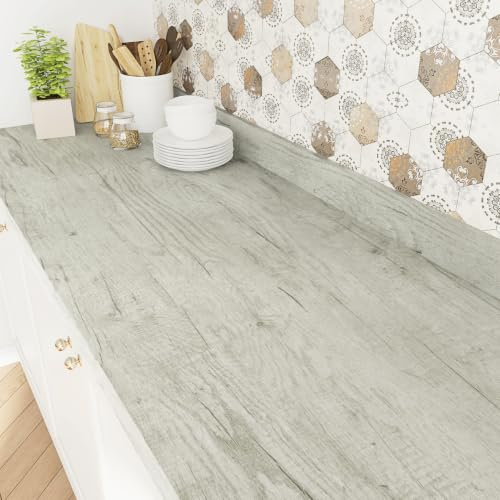 Yullpaper Möbelfolie Holzoptik Selbstklebend Tapete Grau Folie Arbeitsplatte Küche Klebefolie Möbel Holzoptik Klebetapete Selbstklebend Wand Graue Holzfolie für Küchenschränke Küchentapeten 40 x 200cm
