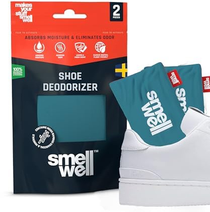 SmellWell Active Shoe Deodorant - Shoe Odour Remover - Antibacterial Shoe Deodorant - Bamboo Activated Carbon Odour & Moisture Absorber for Shoes & Bags, Blue, 1 Pair