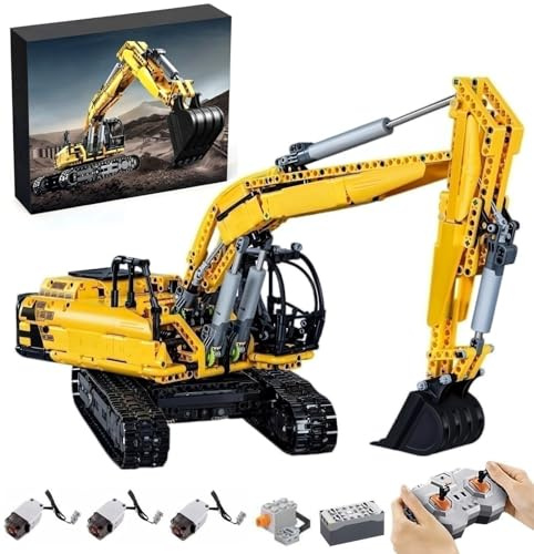 Auforua Technik Bagger Ferngesteuert für CADA C61082W, Mit Motoren Set, 1797 Teile Klemmbausteine Motorisierter Raupenbagger Modellbausatz