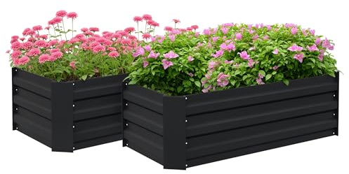 Outsunny 2 Jardineras Exterior Grandes Acero Galvanizado 100x50x30 cm Negro