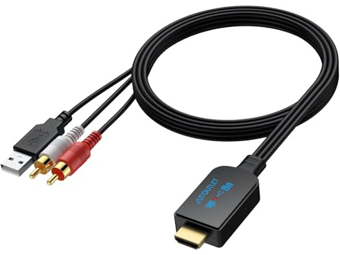 AUTOUTLET HDMI eARC/ARC ljudextraktor, 192 kHz eARC ARC till RCA ljudomvandlare, allt-i-ett 150 cm HDMI ARC/eARC till RCA-adapter stöder ECE & PCM 2.0 för TV till soundbar högtalare hemstereo