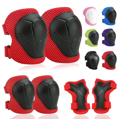 Ginocchiere per bambini, equipaggiamento di protezione 6 in 1, ginocchiere, ginocchiere, ginocchiere, ginocchiere, set per bambini, per skateboard, scooter, pattinaggio (rosso)