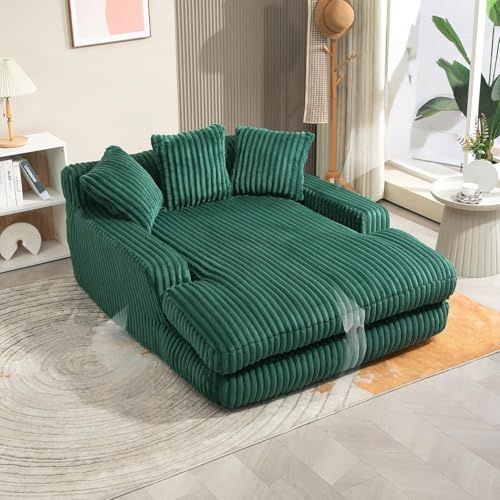 HaoChrymec Sofá Cama Individual de Terciopelo con 3 Cojines, Comodidad Óptima, Sillón Lounge, para Salón y Oficina, Verde Esmeralda, 125x155x63cm