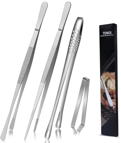 4 Piezas Pinzas Cocina, Pinzas Chef de Acero Inoxidable 30cm y 20cm y 10cm