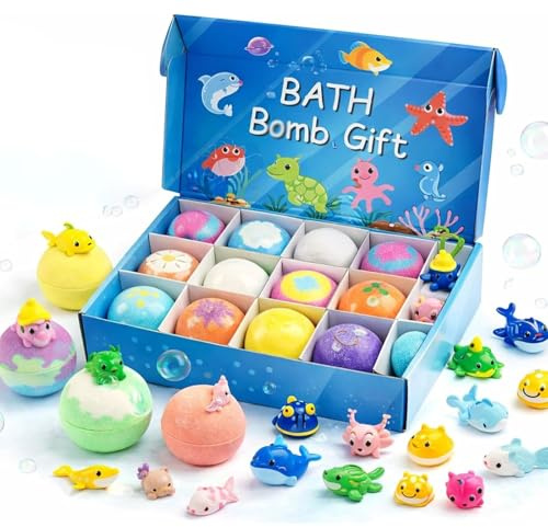 12/24 palline da bagno per bambini con sorpresa, bombe da bagno per bambini, set regalo per bambini in serie di animali marini, palline da bagno colorate con animali marini giocattolo per bagni di