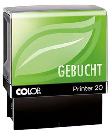 CCOLOP Printer 20 Green Line Textstempel GEBUCHT | Nachhaltiger Selbstfärber aus Recycling-Kunststoff | Abdruckfarbe Rot | bis zu 5000 Abdrucke | Buchhaltung