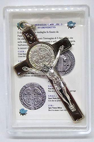 GTBITALY 10.005.11 Marrone Croce di San Benedetto Economica con Scatola e Preghiera in Italiano