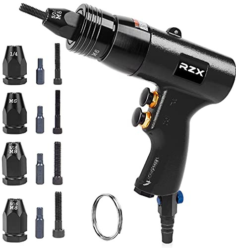 RZX Rivet nut Tool,Hand Rivet nut, Blind nut Riveter,nut setting4 Mandrel Pneumatic Rivet Nut Setting Gun with Quick-Change M6 M8 1/4 5/16