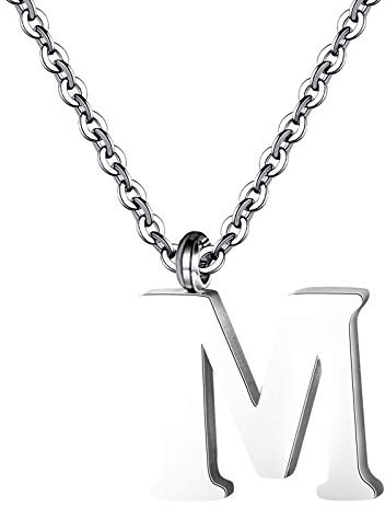 PARTNER Stainless Steel Silver Initial Necklace Alphabet Pendant Necklace 16 with 2 extender Women letter Necklace (Silver Initial M)