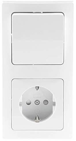 Delphi Combinación de toma de corriente con interruptor, 230 V, toma de corriente con contacto de puesta a tierra con conmutador con marco de 2 compartimentos empotrable, blanco