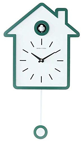 SHISEDECO Modern Cucu Wall Clock with Pendulum and Striking Small Cute Bird, Natural Cuckoo Call, Simple Fashion Wood Creative Unique Home Decoration for Living Room, Kitchen, Office (Green)