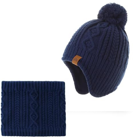 Gorro de invierno para niños, gorro de punto con orejeras y forro polar grueso para niños, Rayas grises, 6-10 años