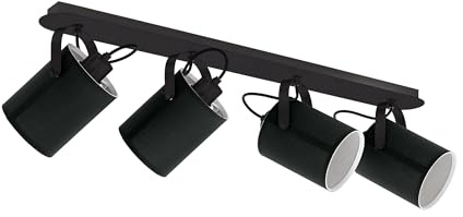 EGLO Deckenlampe Villabate, 4 flammige Deckenleuchte, Klassisch | Deckenstrahler aus Stahl und Textil, Wohnzimmerlampe in Schwarz, Weiß, Küchenlampe, Spots mit E27 Fassung
