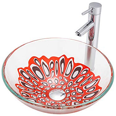 Vasque À Poser Salle De Bain Lavabo Vasque en Verre Trempé avec Robinet Lavabo Artistique Transparent pour La Maison, L'hôtel