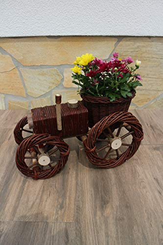 Mimbre trenzado para plantar, 8 variantes diferentes, hecho a mano, maceta, cesta de mimbre, macetero (tractor marrón oscuro)