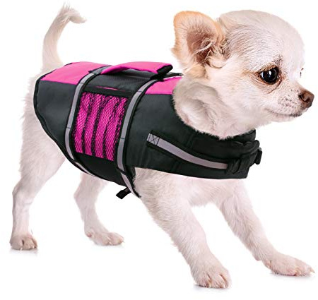 Queenmore Small Dog Life Jacket, Adjustable Pet Life Vest for Small and Medium Dogs with High Buoyancy, Rescue Handle, Reflective Bands for Boating, Canoeing, Swimming