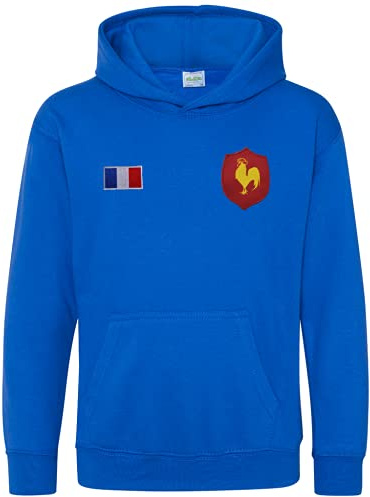 Super Lemon Sweat à capuche France Rugby - Design exclusif rétro vintage pour enfants, unisexe bleu pour garçons et filles, parfait pour les jeunes fans de rugby des 6 nations et de la coupe du monde,