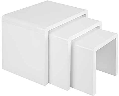 Charles Jacobs Nest of 3 High Gloss Coffee Tables Set Multi-functional Nesting Side End Table for Living Room - White