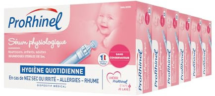 Prorhinel Lot de 6 Sérums Physiologiques. Hygiène du Nez Quotidienne - lavage nasal pour Nez Sec ou Irrité, Allergie et Rhume. 180 Unidoses. Fabriqué en France