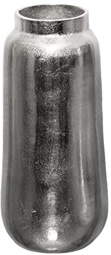 Brandsseller Dekovase Höhe 35,5 cm Durchmesser Ø 15,5 cm aus Aluminium RAW Optik Blumenvase Tischvase Silbern