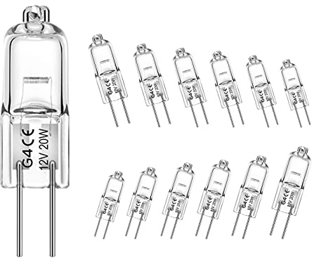 WeshLMPO G4 Bulb,12V 20W Halogen Light Bulbs 2 Pin,G4 Light Bulbs Replacement for Under Cabinet Puck Light,Chandeliers, Accent Lights, Track Lighting (12 Pack)