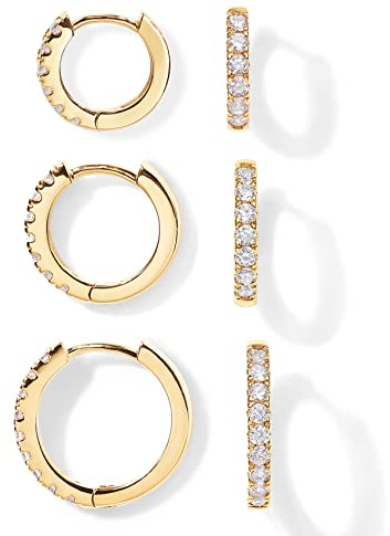 PAVOI 14K Huggie 3 Earring Pack (8mm, 10mm and 12mm) (3 Pack Huggies, Yellow Gold)