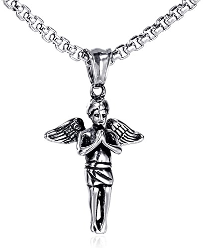 HCMA Ange Cupidon Prière Titane Acier Hommes Colliers Pendentifs Chaîne Religion pour Petit Ami Hip hop Parti Bijoux Créativité Cadeau