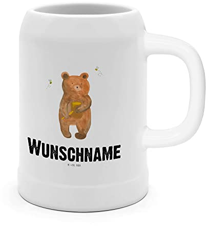 Mr. & Mrs. Panda Bierkrug Personalisiert Bär Honig - Personalisierte Geschenke, Krug mit Namen, Liebe, Personalisierter, Partner, Steinkrug, Verliebte, Geschenk