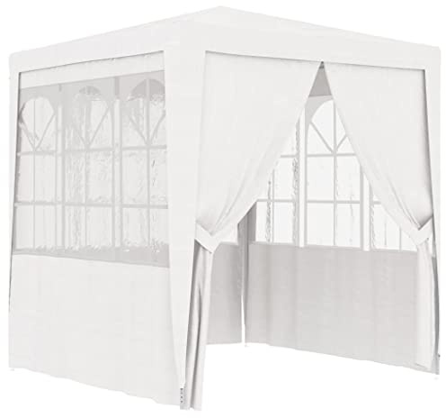 WIFESE Tonnelle de Jardin avec Parois Latérales 2,5x2,5m Blanc 90 g/m² PE Tente de Réception Résistance aux UV Chapiteau de Jardin Plein Air Réunions Belvédère de Jardin Facile à Assembler