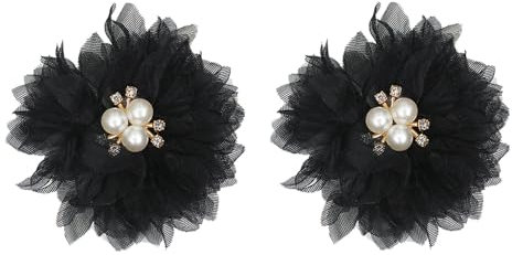 Kabelife 2 Stück Schön Blume Brosche, Ansteckblume, Haarblume Haarblüte mit Strass Perle Haarschmuck Sicherheitsnadel, Hochzeit, Party, Dekoration(Schwarz)