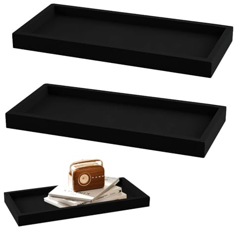 Badezimmer Tablett Deko Tablett Dekotablett Silikon Ablageschale Tablett Schwarz Rechteckig Kosmetiktabletts Schmucktablett Organizer Ablage Tablett Spüle Seifenspender Tablett für Küchen 2 Stück