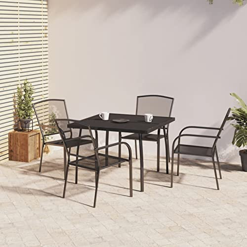 Homgoday Set da pranzo da giardino 5 pezzi, in acciaio grigio antracite, sedia tavolo cucina esterno terrazza patio balcone mobili tipo 14 set da giardino