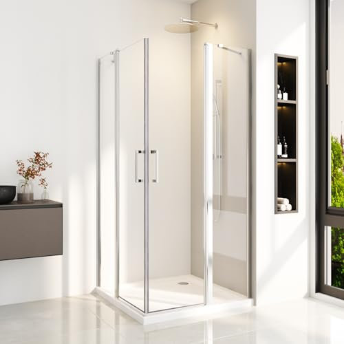 Duschkabine 80x80 cm Eckeinstieg Duschabtrennung Doppel mit Doppel Stabilisator Dusche aus 6mm ESG Sicherheitsglas mit NANO Beschichtung,Höhe 185 cm