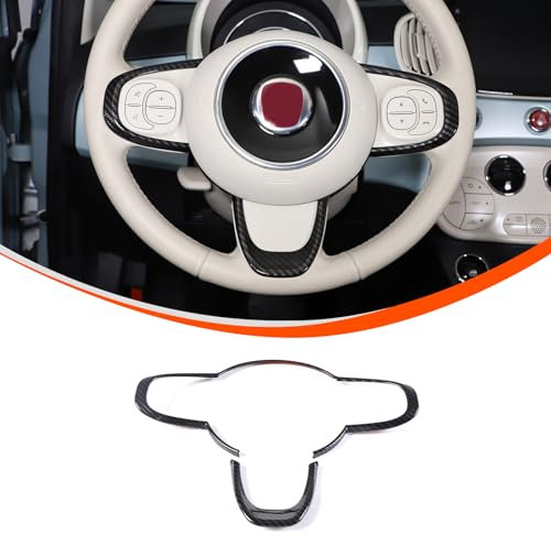 DIYUCAR ABS-Kunststoff-Auto-Lenkradknopf-Rahmenabdeckung, kompatibel mit Fiat 500 2016–2024, Innenzubehör (Kohlefaser)