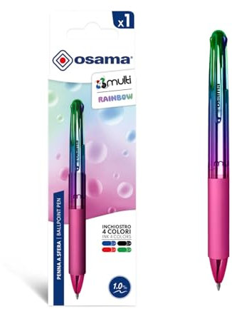 OSAMA 4 Multi Rainbow - Bolígrafos Personalizados Bonitos con Arco Iris, Bolígrafo 1 Pieza, Bolis de Colores Punta 1.0 mm Negro, Azul, Rojo y Verde - Boli 4 Color Papelería, Material Escolar y Oficina
