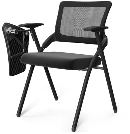 PIPIPOXER Klappbarer Bürostuhl mit Schreibunterlage und Armlehnen, mit Rückenlehne, für Wohnzimmer, Büro, Esszimmer, schwarz (1er Set)