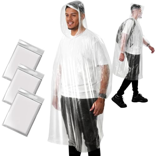 ANYOO Regenponcho Festival 3/5/10 Stück Wasserdicht Regencape Einweg mit Kapuze und Elastische Manschette, Notfall Durchsichtig Regenmäntel für Herren Damen Camping, Wandern, Konzerte, Einheitsgröße