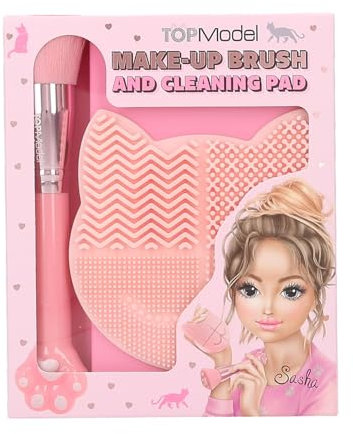 Depesche 13253 TOPModel Beauty and Me - Set di bellezza in rosa, con pennello per il trucco e tappetino per la pulizia del pennello a forma di gatto