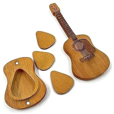 Dsdhuf Boîte à Médiators en Bois pour Guitare Acoustique Boîte à Médiators en Bois Fait à la Main avec Support de en Bois Jaune Étui de Rangement