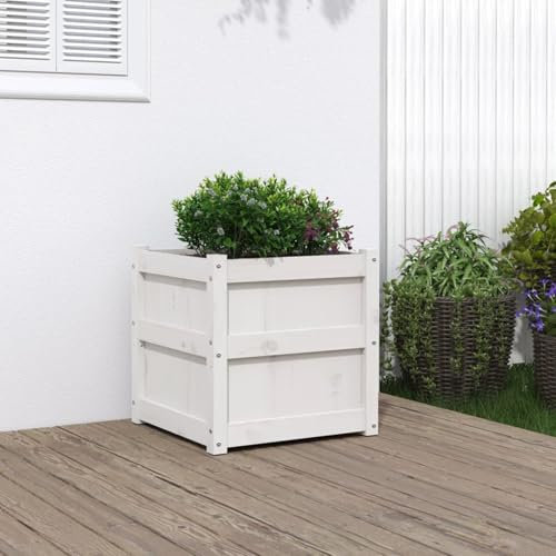 Juroupi Jardinera Madera maceteros Exterior Jardinera Balcon Jardinera Madera jardineras Exterior Maciza de Pino Blanco 50x50x50 cm