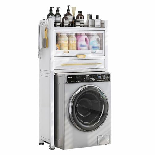 SPXMQSS Estanteria Baño Encima WC, Mueble Encima Lavadora Almacenaje, Armario de Almacenamiento sobre el Inodoro con Puerta y Cajón Estantería de Inodoro, Blanco/Negro A 70x25x147cm