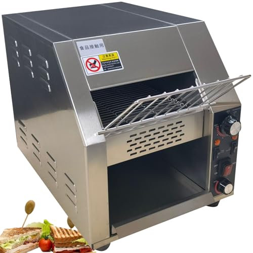 Tostadora Industrial Resistente Con Cinta Transportadora, Horno EléCtrico De Acero Inoxidable Con Tubo De Calentamiento Doble, Ajustes De 7 Velocidades Para Panecillos,Small