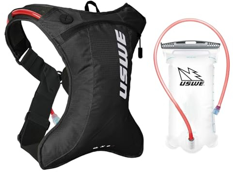 USWE Outlander Moto - Zaino idrico per corsa, escursionismo, con sacca d'acqua, per uomini e donne, zaino per attrezzatura e attrezzatura per ciclismo, MTB (nero, 2L)