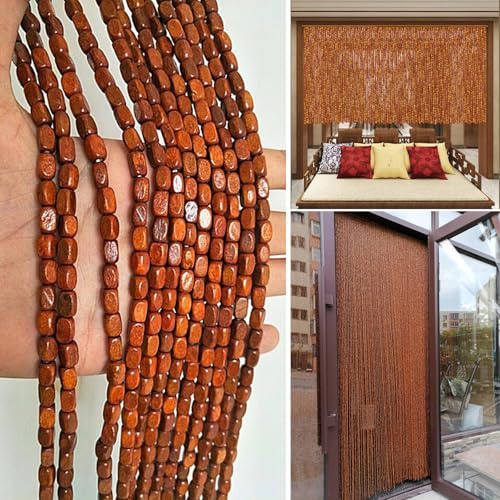 ZHUOZ1T String Door Curtain,Natural Bamboo Beaded Curtains,Wooden Bead Door Curtains,Hanging Partition Decorative Curtain,Fly Screen for Doors Window,Customizable (80cm x 180cm(81 Strands))
