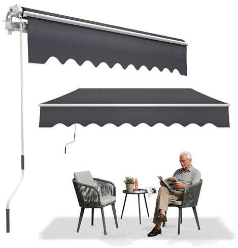 YRHome Auvent à bras articulés en aluminium - 400 x 300 cm - Avec manivelle - Store de terrasse - Store de balcon - Protection solaire - Gris foncé