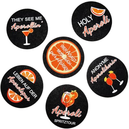 Tongyixin 6 Stück Aperol Geschenk Untersetzer Glasuntersetzer Aperol Filzuntersetzer Untersetzer Gläser Restaurant-Weihnachtsdekoration für Geburtstagsfeiern (6)